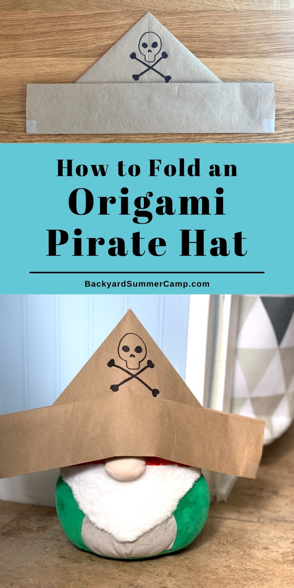 How to fold an origami pirate hat from brown packing paper.
