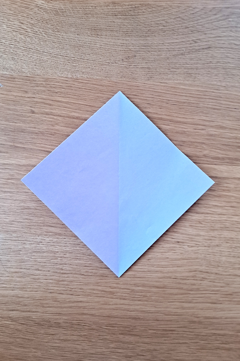 A square of paper with a creased line down the center.