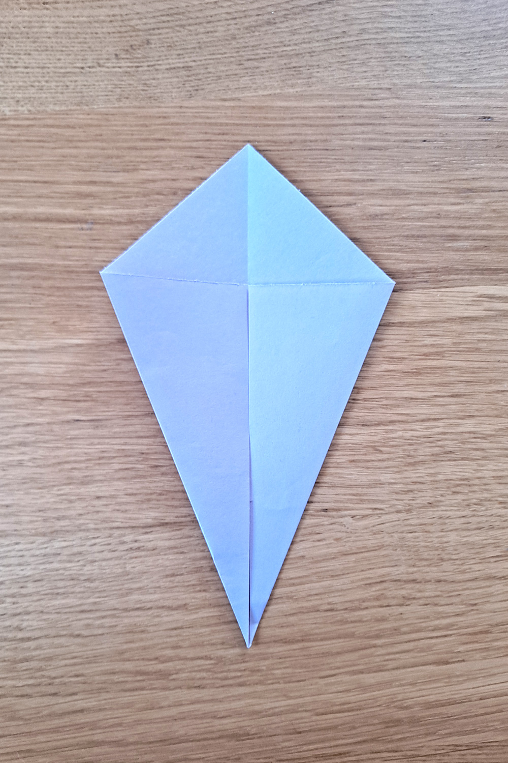 Origami paper folded into a kite shape.