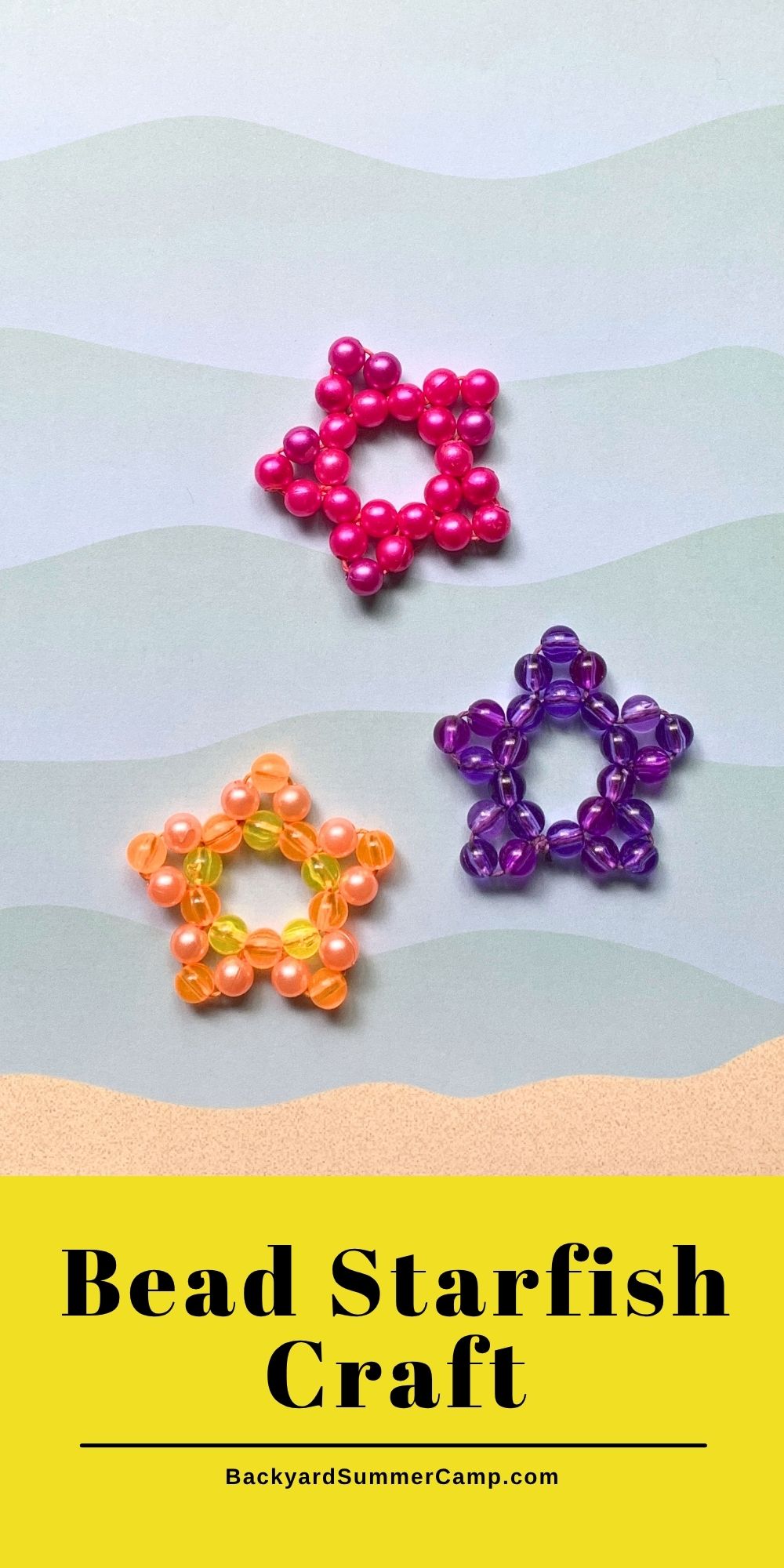 Starfish craft made from stringing large plastic beads into a 5-pointed star shape.